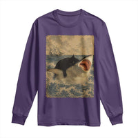 Black Cat Biting Shark Anime Graphic Japanese Long Sleeve Shirt Vintage Graphic Ukiyo-e Art