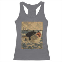 Black Cat Biting Shark Anime Graphic Japanese Racerback Tank Top Vintage Graphic Ukiyo-e Art