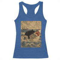 Black Cat Biting Shark Anime Graphic Japanese Racerback Tank Top Vintage Graphic Ukiyo-e Art