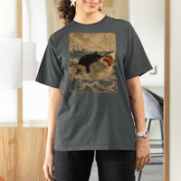Black Cat Biting Shark Anime Graphic Japanese T Shirt For Women Vintage Graphic Ukiyo-e Art