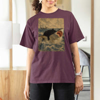 Black Cat Biting Shark Anime Graphic Japanese T Shirt For Women Vintage Graphic Ukiyo-e Art
