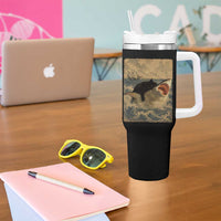Black Cat Biting Shark Anime Graphic Japanese Tumbler With Handle Vintage Graphic Ukiyo-e Art