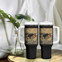 Black Cat Biting Shark Anime Graphic Japanese Tumbler With Handle Vintage Graphic Ukiyo-e Art