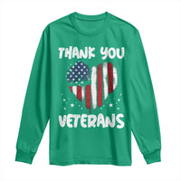 Thank You Veterans Long Sleeve Shirt Patriotic Veterans Day Grunge USA Flag Heart - Wonder Print Shop