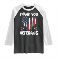 Thank You Veterans Raglan Shirt Patriotic Veterans Day Grunge USA Flag Heart - Wonder Print Shop