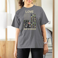 Love Our Veterans T Shirt For Women Camo American Flag Military Supportive Veterans Day - Wonder Print Shop