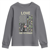 Love Our Veterans Youth Sweatshirt Camo American Flag Military Supportive Veterans Day - Wonder Print Shop