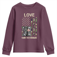 Love Our Veterans Youth Sweatshirt Camo American Flag Military Supportive Veterans Day - Wonder Print Shop