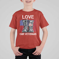 Love Our Veterans T Shirt For Kid American Flag Military Supportive Veterans Day - Wonder Print Shop