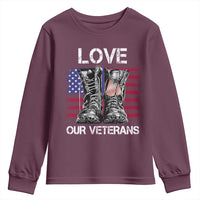 Love Our Veterans Youth Sweatshirt American Flag Military Supportive Veterans Day - Wonder Print Shop
