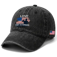 Love Our Veterans Washed Cotton Baseball Cap Veterans Day Military Appreciation US Flag
