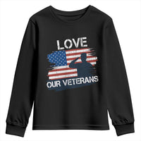 Love Our Veterans Youth Sweatshirt Veterans Day Military Appreciation US Flag - Wonder Print Shop