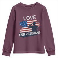 Love Our Veterans Youth Sweatshirt Veterans Day Military Appreciation US Flag - Wonder Print Shop