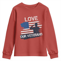 Love Our Veterans Youth Sweatshirt Veterans Day Military Appreciation US Flag - Wonder Print Shop