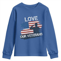 Love Our Veterans Youth Sweatshirt Veterans Day Military Appreciation US Flag - Wonder Print Shop