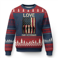 Love Our Veterans Ugly Christmas Sweater US Veterans Day Proud Military Family US Flag - Wonder Print Shop