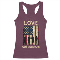 Love Our Veterans Racerback Tank Top US Veterans Day Proud Military Family US Flag - Wonder Print Shop