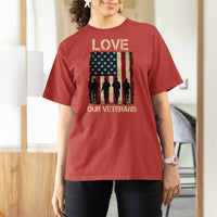 Love Our Veterans T Shirt For Women US Veterans Day Proud Military Family US Flag - Wonder Print Shop