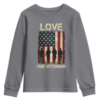 Love Our Veterans Youth Sweatshirt US Veterans Day Proud Military Family US Flag - Wonder Print Shop