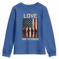 Love Our Veterans Youth Sweatshirt US Veterans Day Proud Military Family US Flag - Wonder Print Shop