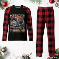 Tummy Ache Survivor Cat Meme Plaid Pajama Set Funny Saying Cats Bootleg - Wonder Print Shop