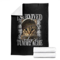 Tummy Ache Survivor Cat Meme Throw Blanket Funny Saying Cats Cat Bootleg - Wonder Print Shop