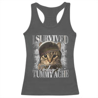 Tummy Ache Survivor Cat Meme Racerback Tank Top Funny Saying Cats Cat Bootleg - Wonder Print Shop