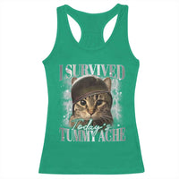 Tummy Ache Survivor Cat Meme Racerback Tank Top Funny Saying Cats Cat Bootleg - Wonder Print Shop
