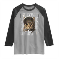 Tummy Ache Survivor Cat Meme Raglan Shirt Funny Saying Cats Cat Bootleg - Wonder Print Shop