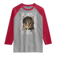 Tummy Ache Survivor Cat Meme Raglan Shirt Funny Saying Cats Cat Bootleg - Wonder Print Shop