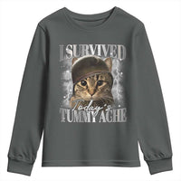 Tummy Ache Survivor Cat Meme Youth Sweatshirt Funny Saying Cats Cat Bootleg - Wonder Print Shop