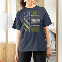 Funny Grandpa T Shirt For Women Guns Dont Kill People Grandpas With Pretty Granddaughters Do US Flag
