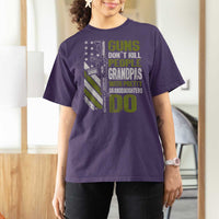 Funny Grandpa T Shirt For Women Guns Dont Kill People Grandpas With Pretty Granddaughters Do US Flag