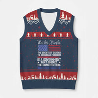Thomas Jefferson V-Neck Knit Sweater Vest The Greatest Danger To Freedom Patriotic USA Flag - Wonder Print Shop