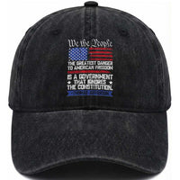 Thomas Jefferson Washed Cotton Baseball Cap The Greatest Danger To Freedom Patriotic USA Flag