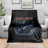 Coastal Cowgirl Throw Blanket Funny Western Country Rodeo Cowgirl Fishing - Wonder Print Shop
