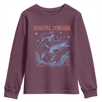 Coastal Cowgirl Youth Sweatshirt Funny Western Country Rodeo Cowgirl Fishing - Wonder Print Shop