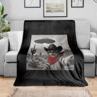 Vintage UFO Cowboy Cat Throw Blanket Retro 90s Western Rodeo Kitten Cat Selfie With Alien UFO - Wonder Print Shop
