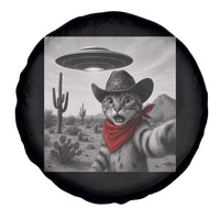 Vintage UFO Cowboy Cat Spare Tire Cover Retro 90s Western Rodeo Kitten Cat Selfie With Alien UFO - Wonder Print Shop