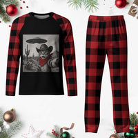 Vintage UFO Cowboy Cat Plaid Pajama Set Retro 90s Western Rodeo Kitten Cat Selfie With Alien UFO - Wonder Print Shop
