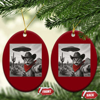 Vintage UFO Cowboy Cat Ceramic Ornament Retro 90s Western Rodeo Kitten Cat Selfie With Alien UFO - Wonder Print Shop