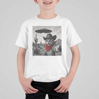Vintage UFO Cowboy Cat T Shirt For Kid Retro 90s Western Rodeo Kitten Cat Selfie With Alien UFO - Wonder Print Shop