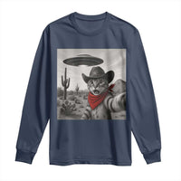Vintage UFO Cowboy Cat Long Sleeve Shirt Retro 90s Western Rodeo Kitten Cat Selfie With Alien UFO - Wonder Print Shop