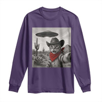 Vintage UFO Cowboy Cat Long Sleeve Shirt Retro 90s Western Rodeo Kitten Cat Selfie With Alien UFO - Wonder Print Shop