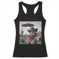 Vintage UFO Cowboy Cat Racerback Tank Top Retro 90s Western Rodeo Kitten Cat Selfie With Alien UFO - Wonder Print Shop