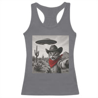 Vintage UFO Cowboy Cat Racerback Tank Top Retro 90s Western Rodeo Kitten Cat Selfie With Alien UFO - Wonder Print Shop