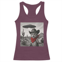 Vintage UFO Cowboy Cat Racerback Tank Top Retro 90s Western Rodeo Kitten Cat Selfie With Alien UFO - Wonder Print Shop