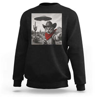 Vintage UFO Cowboy Cat Sweatshirt Retro 90s Western Rodeo Kitten Cat Selfie With Alien UFO - Wonder Print Shop