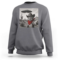 Vintage UFO Cowboy Cat Sweatshirt Retro 90s Western Rodeo Kitten Cat Selfie With Alien UFO - Wonder Print Shop