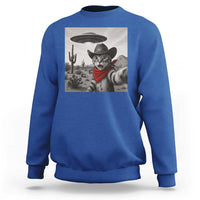 Vintage UFO Cowboy Cat Sweatshirt Retro 90s Western Rodeo Kitten Cat Selfie With Alien UFO - Wonder Print Shop
